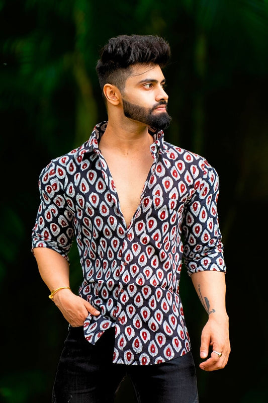Black Pond Printed Cotton Shirt Full Sleeve Shirt Rawba - Formerly Rajmohar
