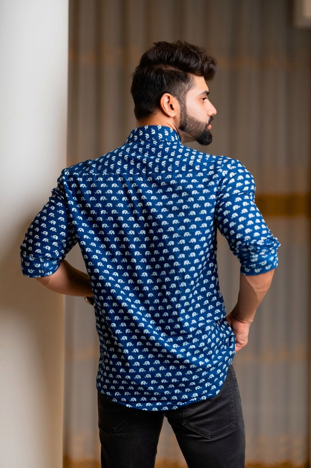 Blue Elephant Cotton Printed Shirt Full Sleeve Shirt Rawba - Formerly Rajmohar