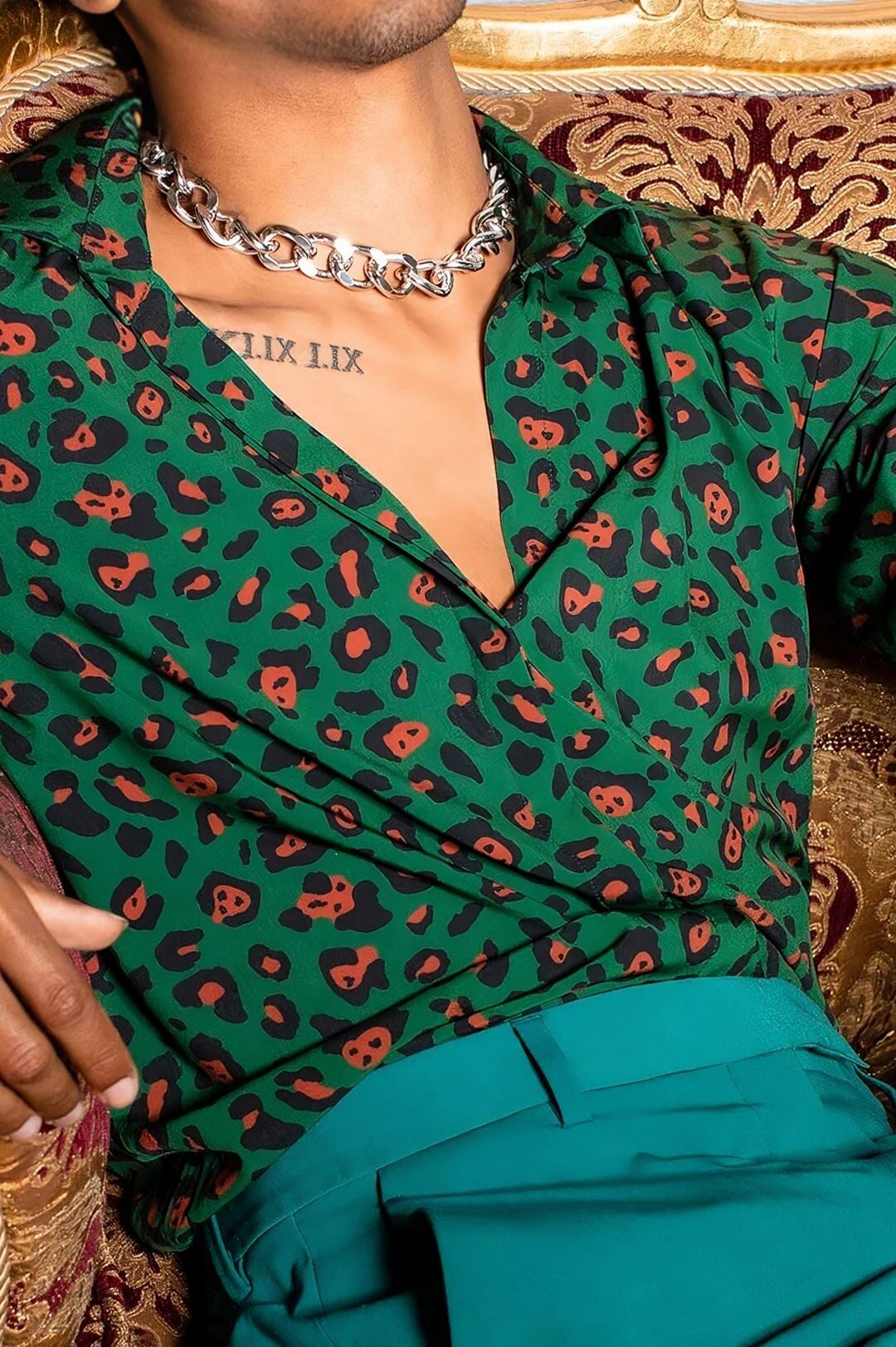 Green Leopard Printed Premium Cotton Rayon Shirt Full Sleeve Shirt Rawba - Formerly Rajmohar