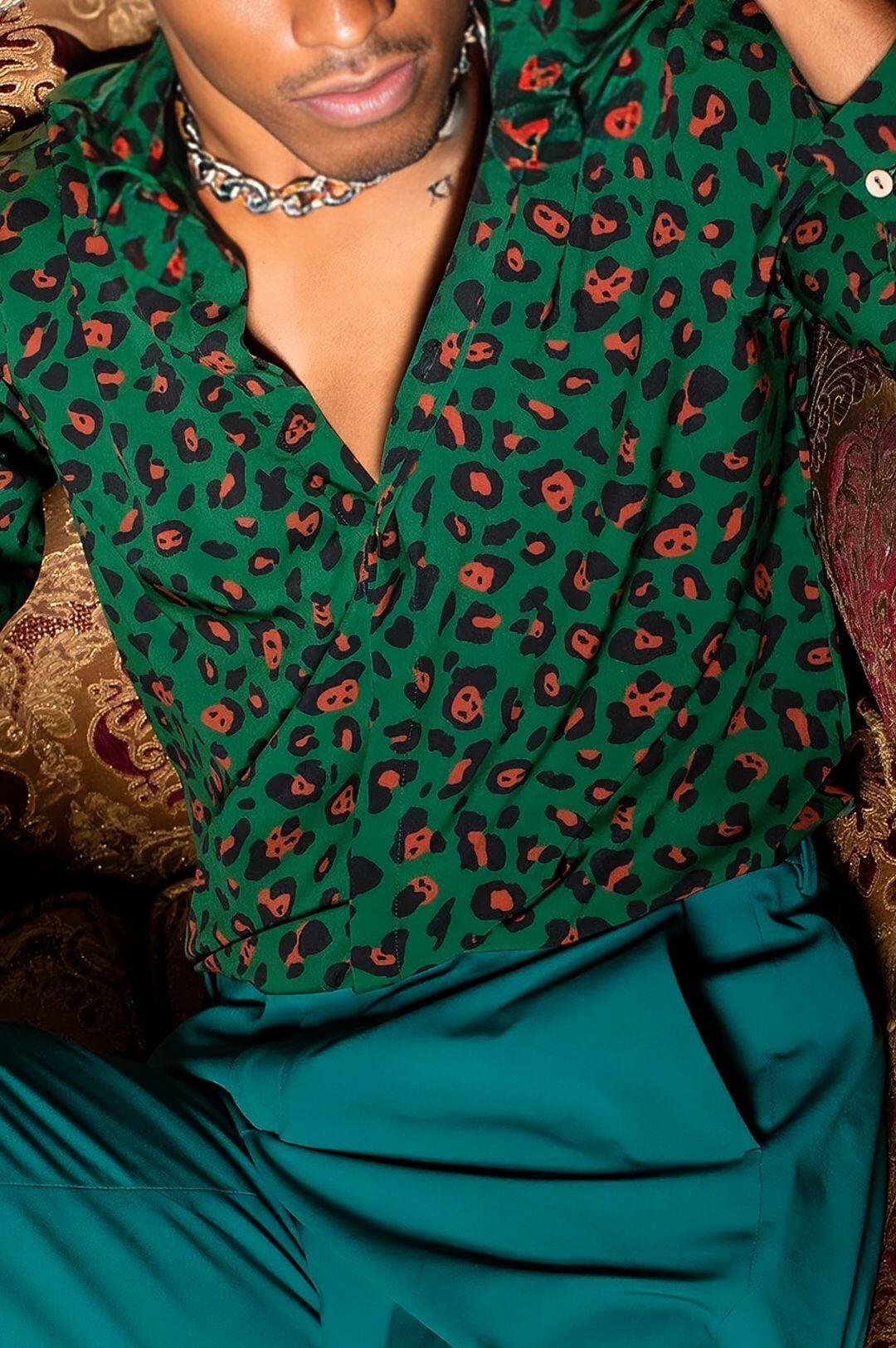 Green Leopard Printed Premium Cotton Rayon Shirt Full Sleeve Shirt Rawba - Formerly Rajmohar