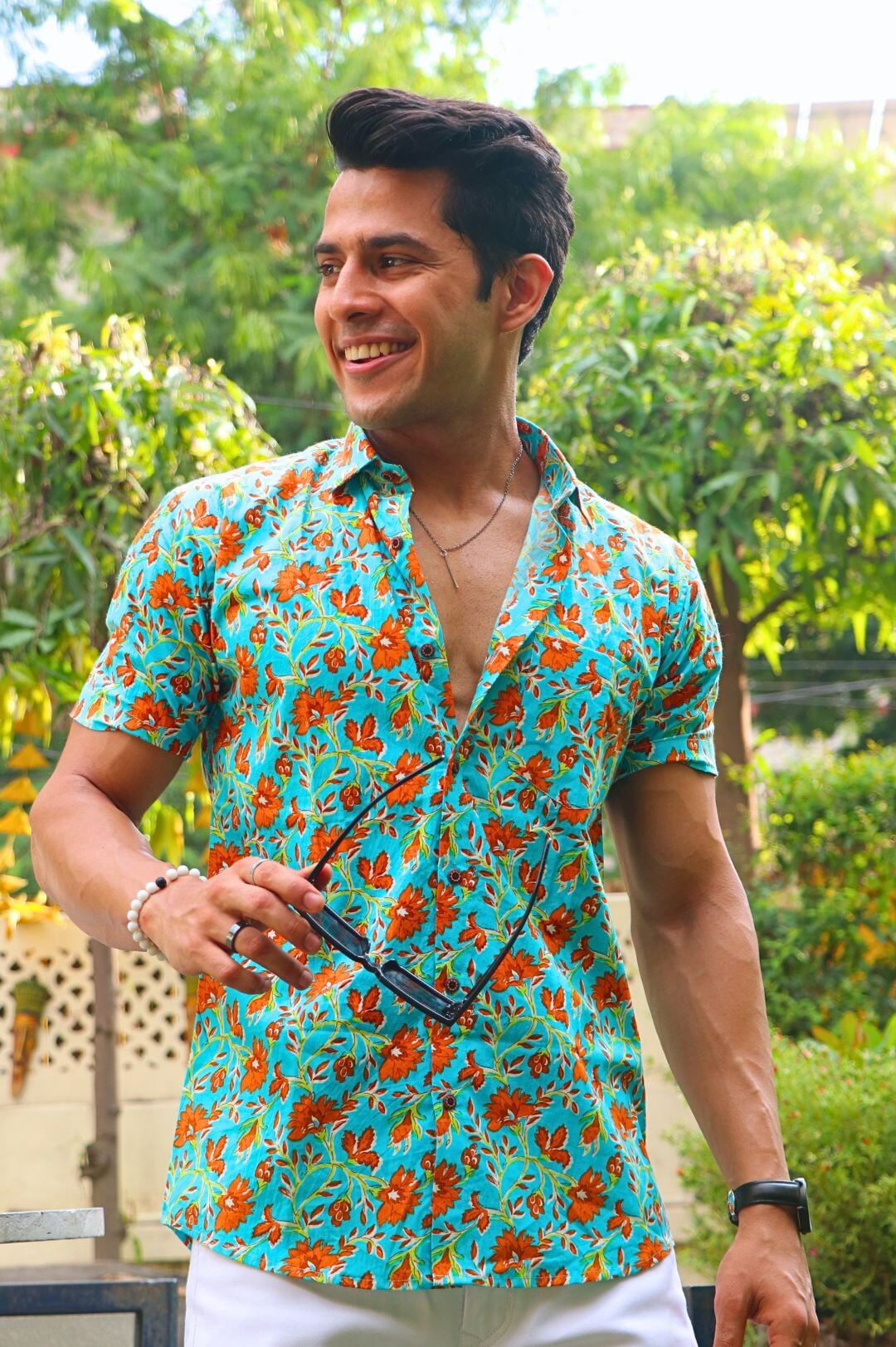 Jaipuri Kalamkari Blossom Shirt Half Sleeve Shirt Rawba - Formerly Rajmohar