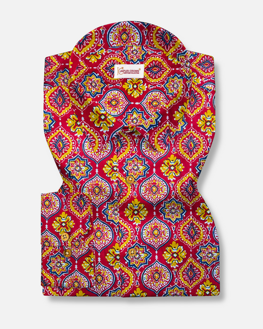 Red Ajrakh Printed Shirt