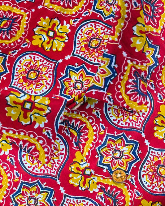 Red Ajrakh Printed Shirt