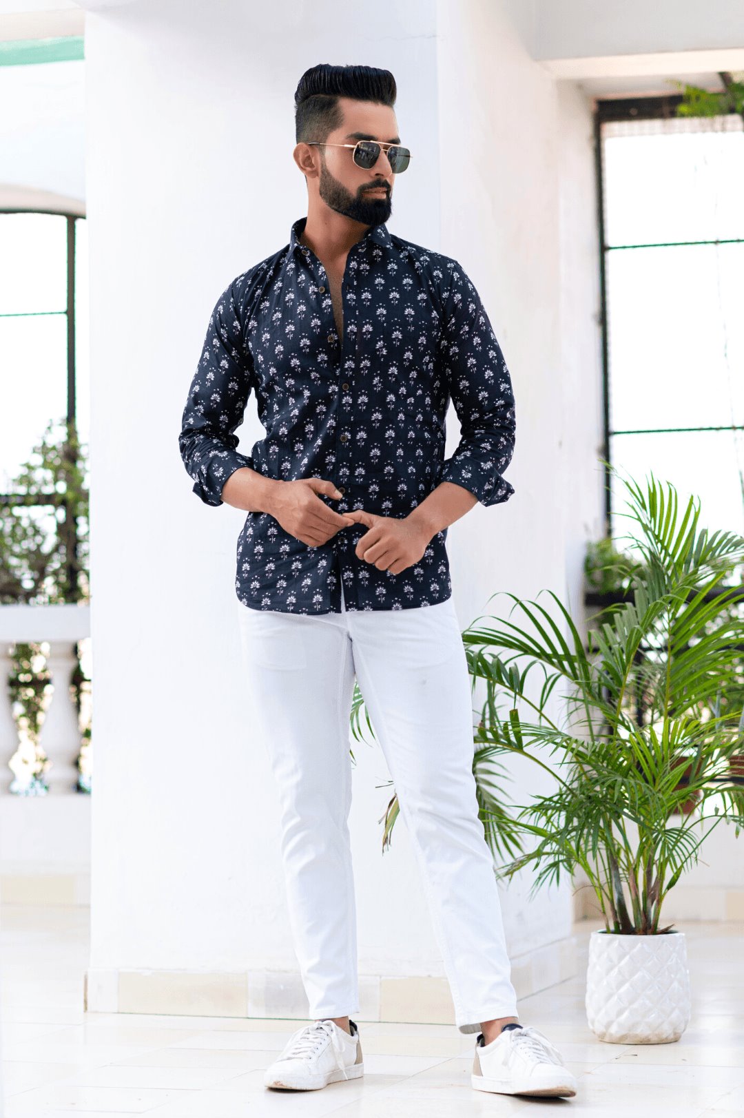 Black Polka Printed Cotton Shirt Full Sleeve Shirt Rawba - Formerly Rajmohar