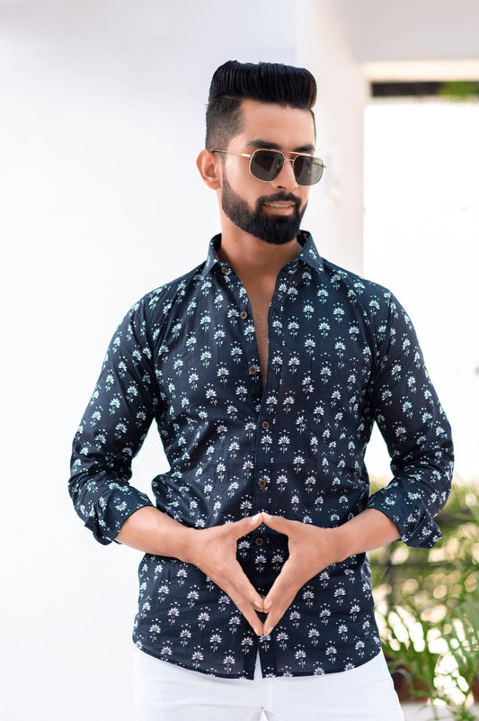 Black Polka Printed Cotton Shirt Full Sleeve Shirt Rawba - Formerly Rajmohar